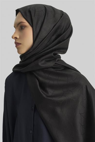 RİND%100 İPEK JAKARLI ŞAL-SİYAH