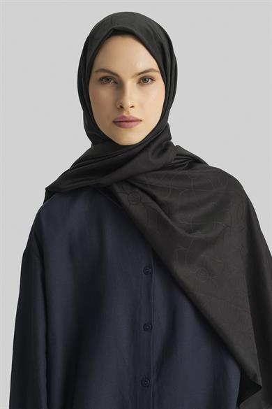 RİND%100 İPEK JAKARLI ŞAL-SİYAH