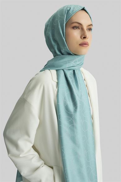 RİND%100 İPEK JAKARLI ŞAL-TURKUAZ