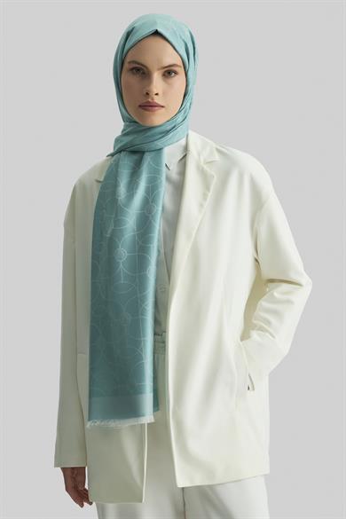RİND%100 İPEK JAKARLI ŞAL-TURKUAZ