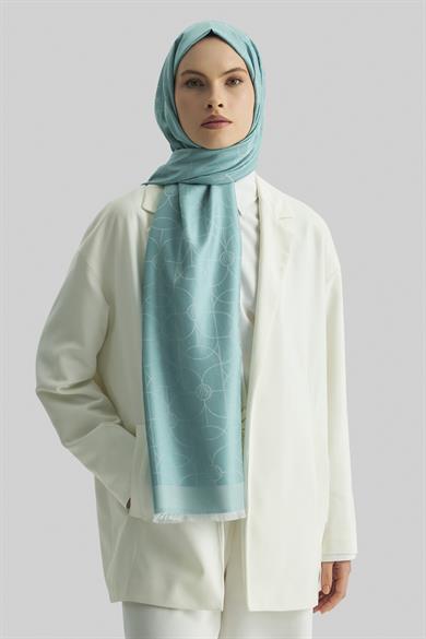 RİND%100 İPEK JAKARLI ŞAL-TURKUAZ