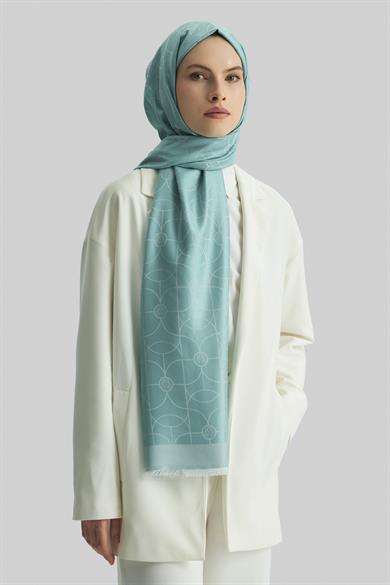 RİND%100 İPEK JAKARLI ŞAL-TURKUAZ