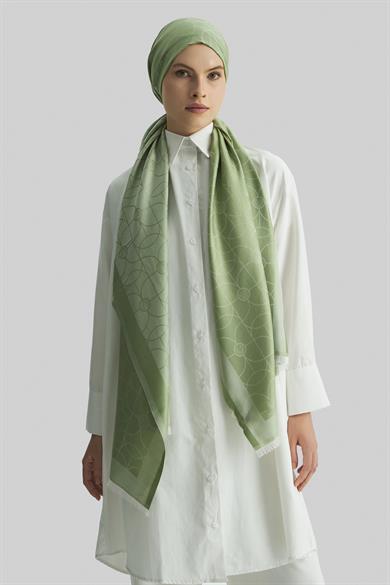 RİND%100 İPEK JAKARLI ŞAL-YEŞİL