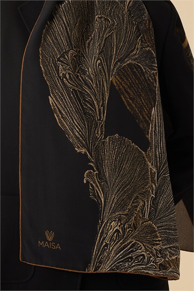 RUBA KREP İPEK ŞAL 70*190 CM - GOLD SİYAH
