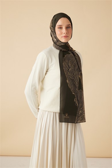 RUBA KREP İPEK ŞAL 70*190 CM - HAKİ