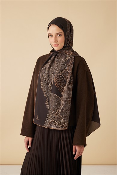 RUBA KREP İPEK ŞAL 70*190 CM - KAHVERENGİ