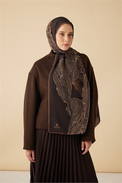 RUBA KREP İPEK ŞAL 70*190 CM - KAHVERENGİ