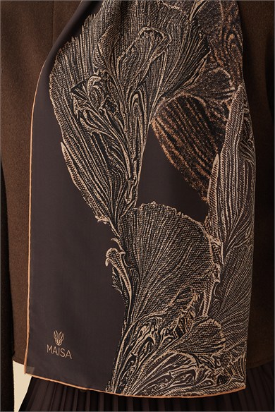 RUBA KREP İPEK ŞAL 70*190 CM - KAHVERENGİ