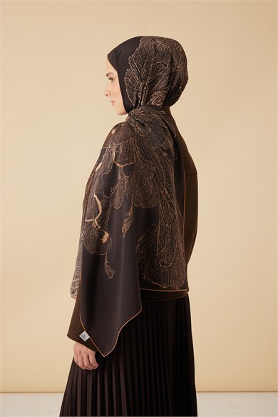RUBA KREP İPEK ŞAL 70*190 CM - KAHVERENGİ