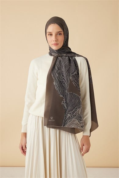 RUBA KREP İPEK ŞAL 70*190 CM - VİZON