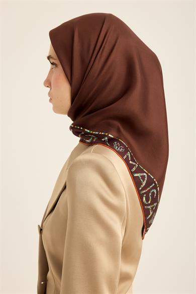 RUFİ TİVİL İPEK EŞARP 90*90 CM - KAHVERENGİ