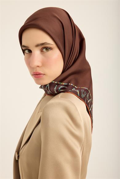 RUFİ TİVİL İPEK EŞARP 90*90 CM - KAHVERENGİ