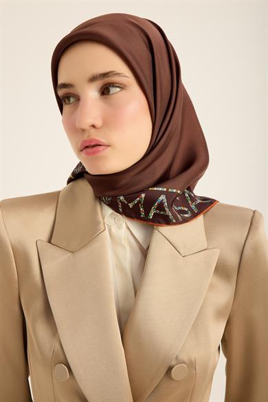 RUFİ TİVİL İPEK EŞARP 90*90 CM - KAHVERENGİ