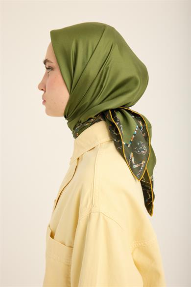 RUFİ TİVİL İPEK EŞARP 90*90 CM - KOYU YEŞİL