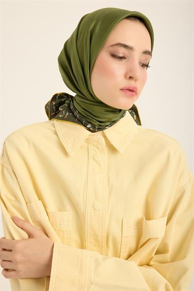 RUFİ TİVİL İPEK EŞARP 90*90 CM - KOYU YEŞİL