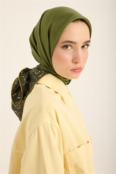 RUFİ TİVİL İPEK EŞARP 90*90 CM - KOYU YEŞİL