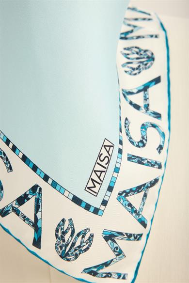 RUFİ TİVİL İPEK EŞARP 90*90 CM - MAVİ