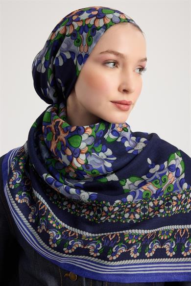 RUH YÜN İPEK EŞARP 110*110 CM - LACİVERT