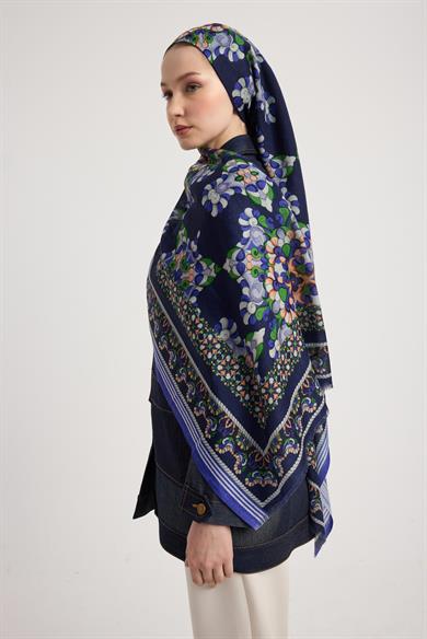 RUH YÜN İPEK EŞARP 110*110 CM - LACİVERT