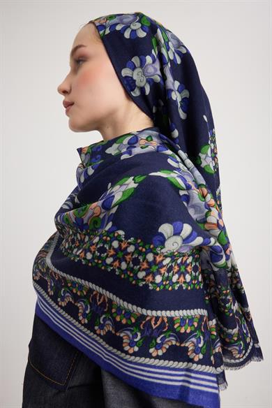 RUH YÜN İPEK EŞARP 110*110 CM - LACİVERT