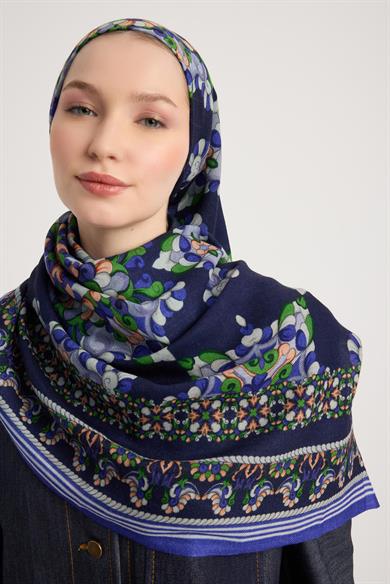 RUH YÜN İPEK EŞARP 110*110 CM - LACİVERT