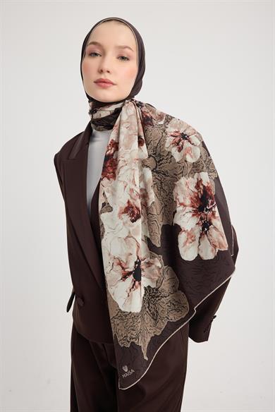 RÜYA KREP İPEK ŞAL 70*190 CM - KAHVERENGİ