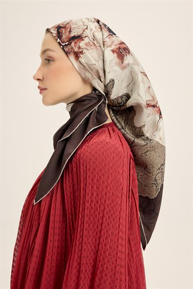 RÜYA MULBERRY İPEK EŞARP 90*90 CM - KAHVERENGİ