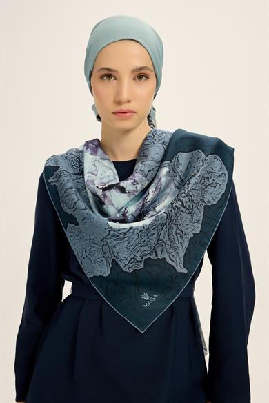 RÜYA MULBERRY İPEK EŞARP 90*90 CM - MAVİ