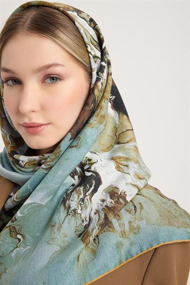 SABA PAMUK İPEK EŞARP 100*100 CM - CAMEL