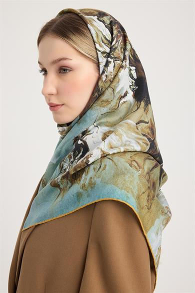 SABA PAMUK İPEK EŞARP 100*100 CM - CAMEL