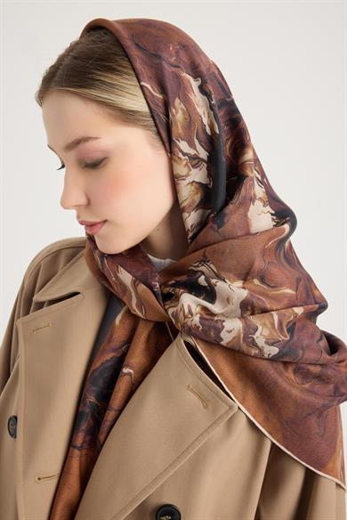 SABA PAMUK İPEK EŞARP 100*100 CM - TABA