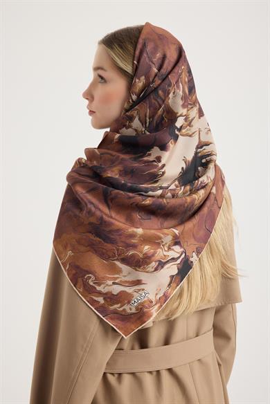 SABA PAMUK İPEK EŞARP 100*100 CM - TABA