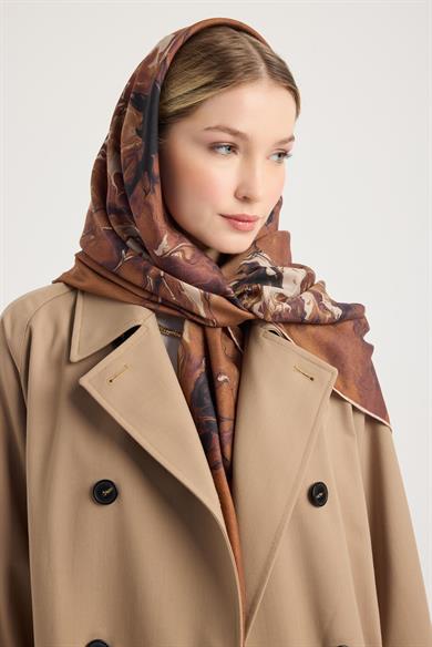 SABA PAMUK İPEK EŞARP 100*100 CM - TABA