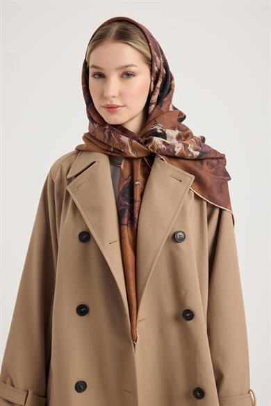 SABA PAMUK İPEK EŞARP 100*100 CM - TABA