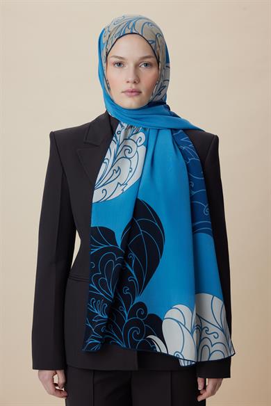 SAFİ KREP İPEK ŞAL 70*190 CM - MAVİ