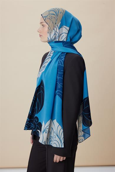 SAFİ KREP İPEK ŞAL 70*190 CM - MAVİ