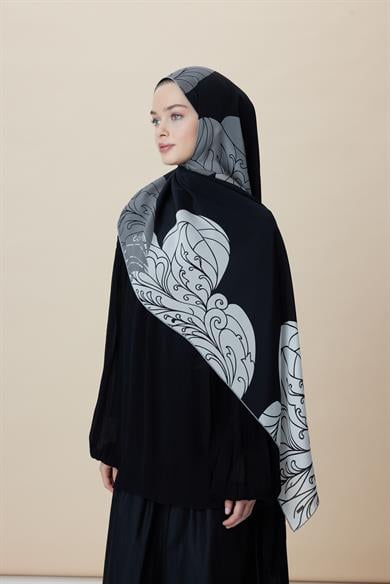 SAFİ KREP İPEK ŞAL 70*190 CM - SİYAH