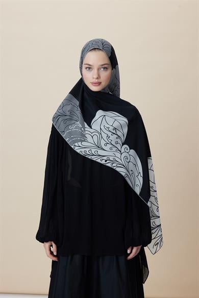SAFİ KREP İPEK ŞAL 70*190 CM - SİYAH