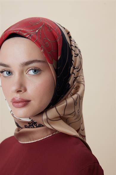 SAFİ TİVİL İPEK EŞARP 90*90 CM - CAMEL