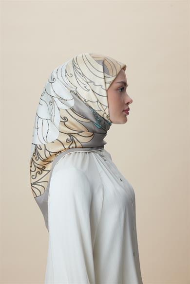 SAFİ TİVİL İPEK EŞARP 90*90 CM - GRİ