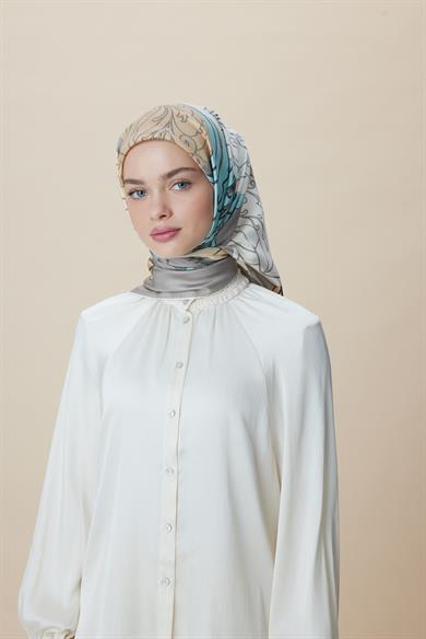 SAFİ TİVİL İPEK EŞARP 90*90 CM - GRİ