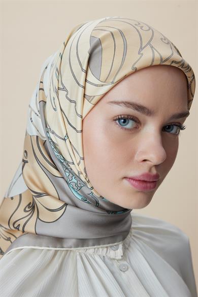 SAFİ TİVİL İPEK EŞARP 90*90 CM - GRİ