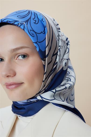 SAFİ TİVİL İPEK EŞARP 90*90 CM - LACİVERT