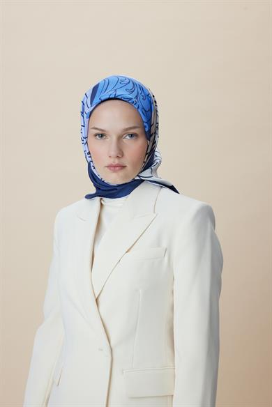 SAFİ TİVİL İPEK EŞARP 90*90 CM - LACİVERT