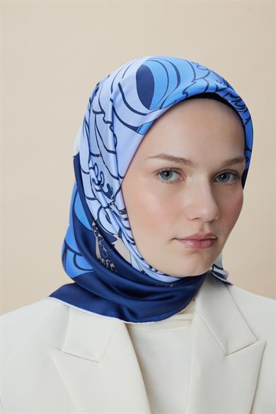 SAFİ TİVİL İPEK EŞARP 90*90 CM - LACİVERT