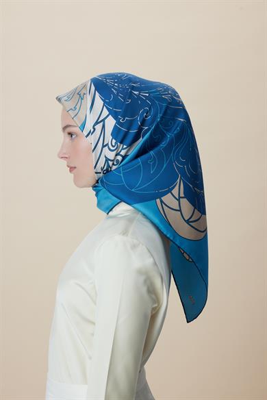 SAFİ TİVİL İPEK EŞARP 90*90 CM - MAVİ