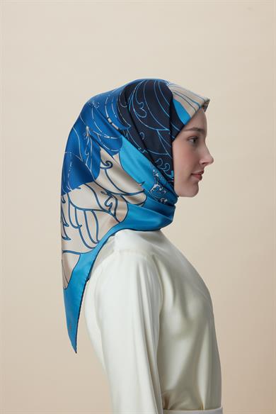 SAFİ TİVİL İPEK EŞARP 90*90 CM - MAVİ