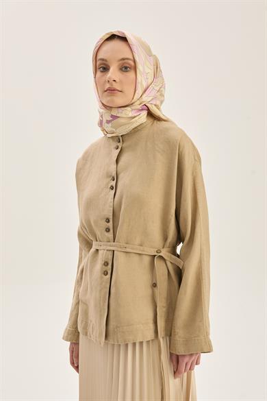 SARA TİVİL İPEK EŞARP 90*90 CM - BEJ