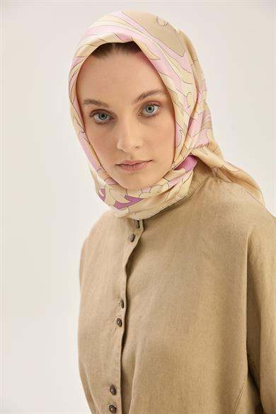 SARA TİVİL İPEK EŞARP 90*90 CM - BEJ
