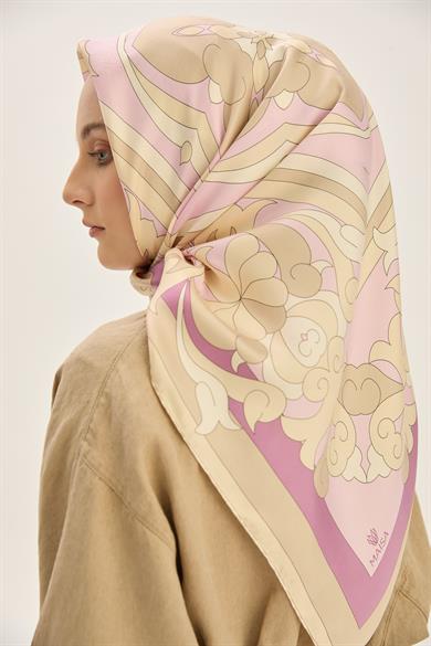 SARA TİVİL İPEK EŞARP 90*90 CM - BEJ